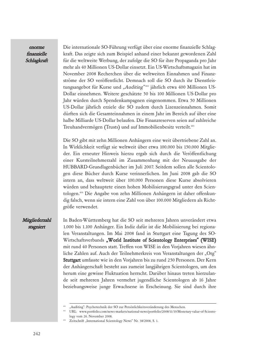 Seite 242 des Verfassungsschutzbericht 2008 Baden-Württemberg