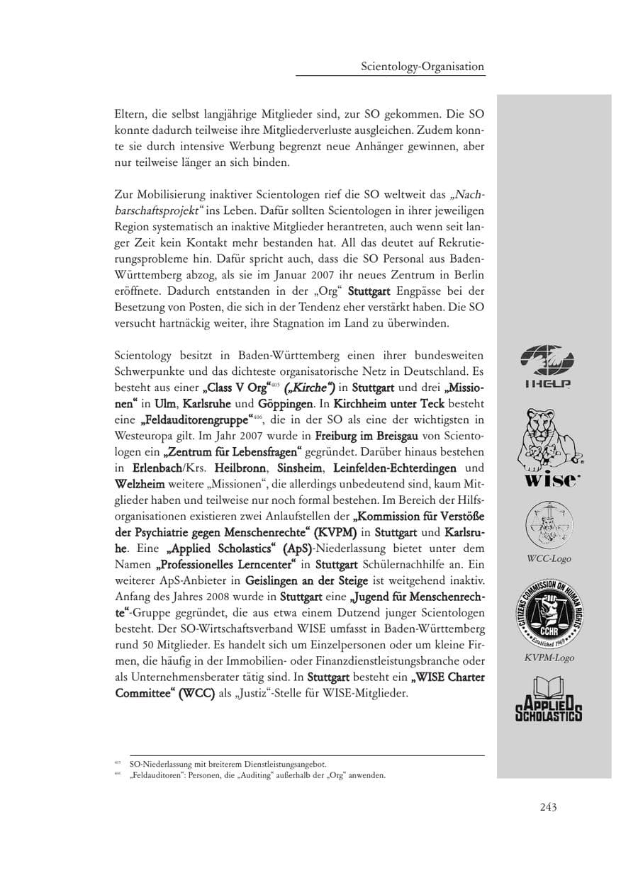 Seite 243 des Verfassungsschutzbericht 2008 Baden-Württemberg
