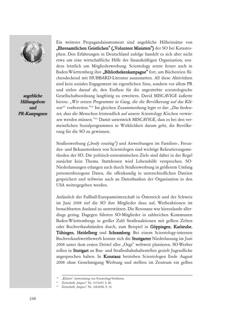 Seite 248 des Verfassungsschutzbericht 2008 Baden-Württemberg