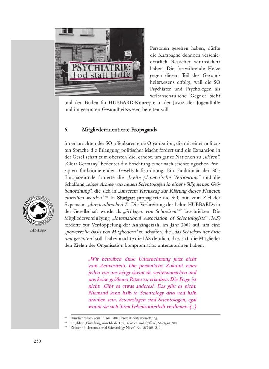 Seite 250 des Verfassungsschutzbericht 2008 Baden-Württemberg
