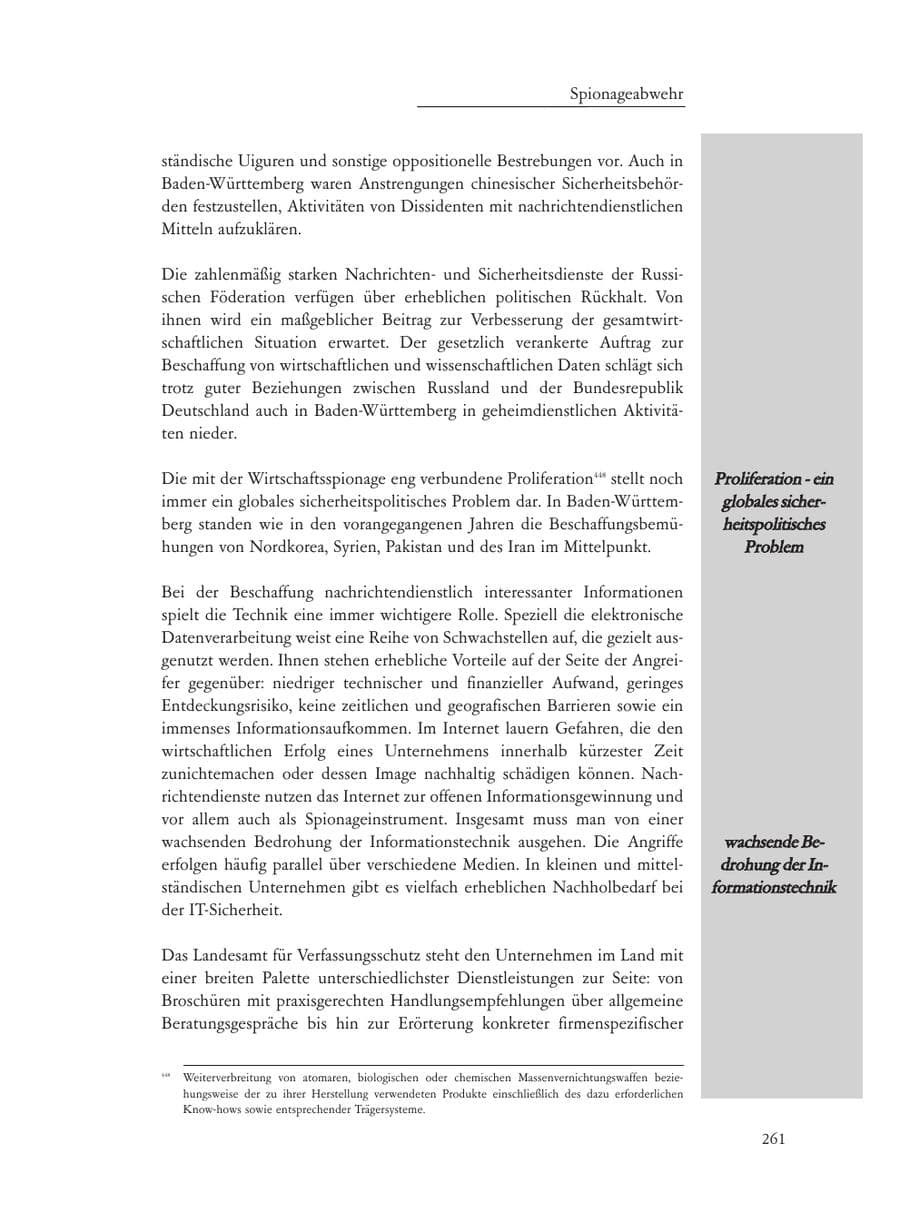 Seite 261 des Verfassungsschutzbericht 2008 Baden-Württemberg