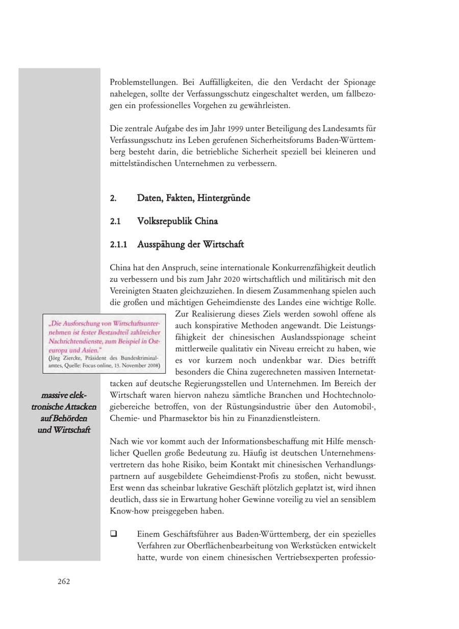 Seite 262 des Verfassungsschutzbericht 2008 Baden-Württemberg