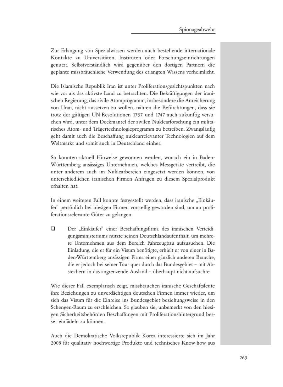 Seite 269 des Verfassungsschutzbericht 2008 Baden-Württemberg