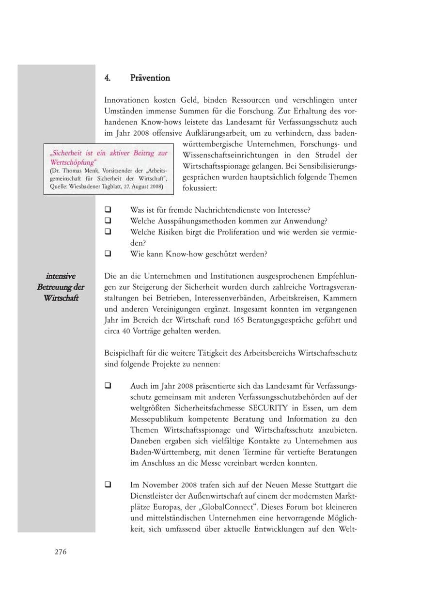 Seite 276 des Verfassungsschutzbericht 2008 Baden-Württemberg