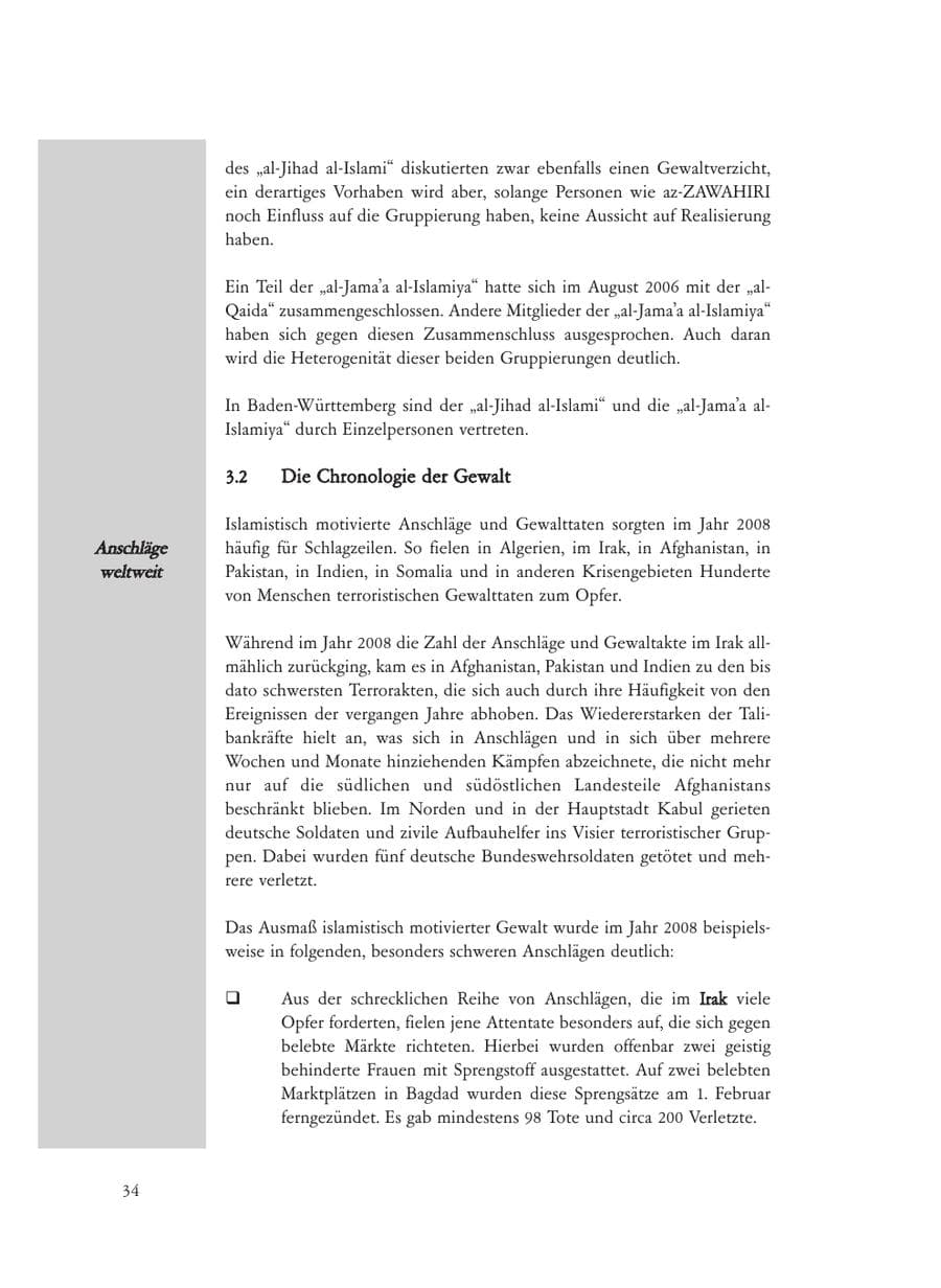 Seite 34 des Verfassungsschutzbericht 2008 Baden-Württemberg