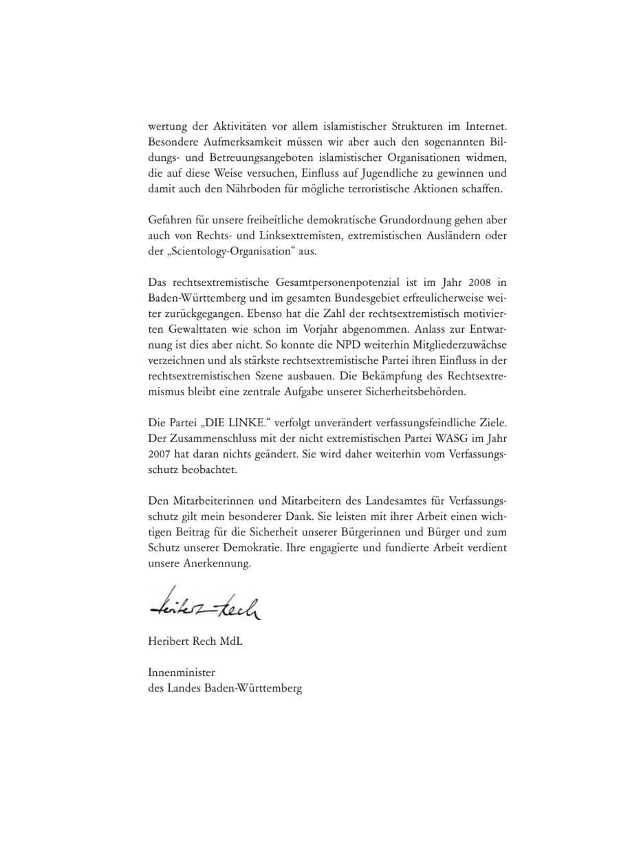Seite 5 des Verfassungsschutzbericht 2008 Baden-Württemberg