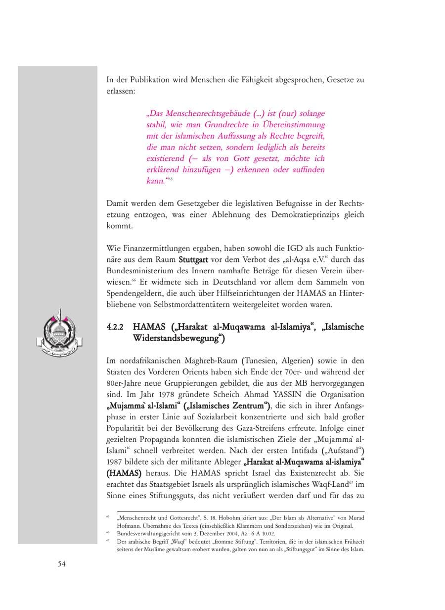 Seite 54 des Verfassungsschutzbericht 2008 Baden-Württemberg