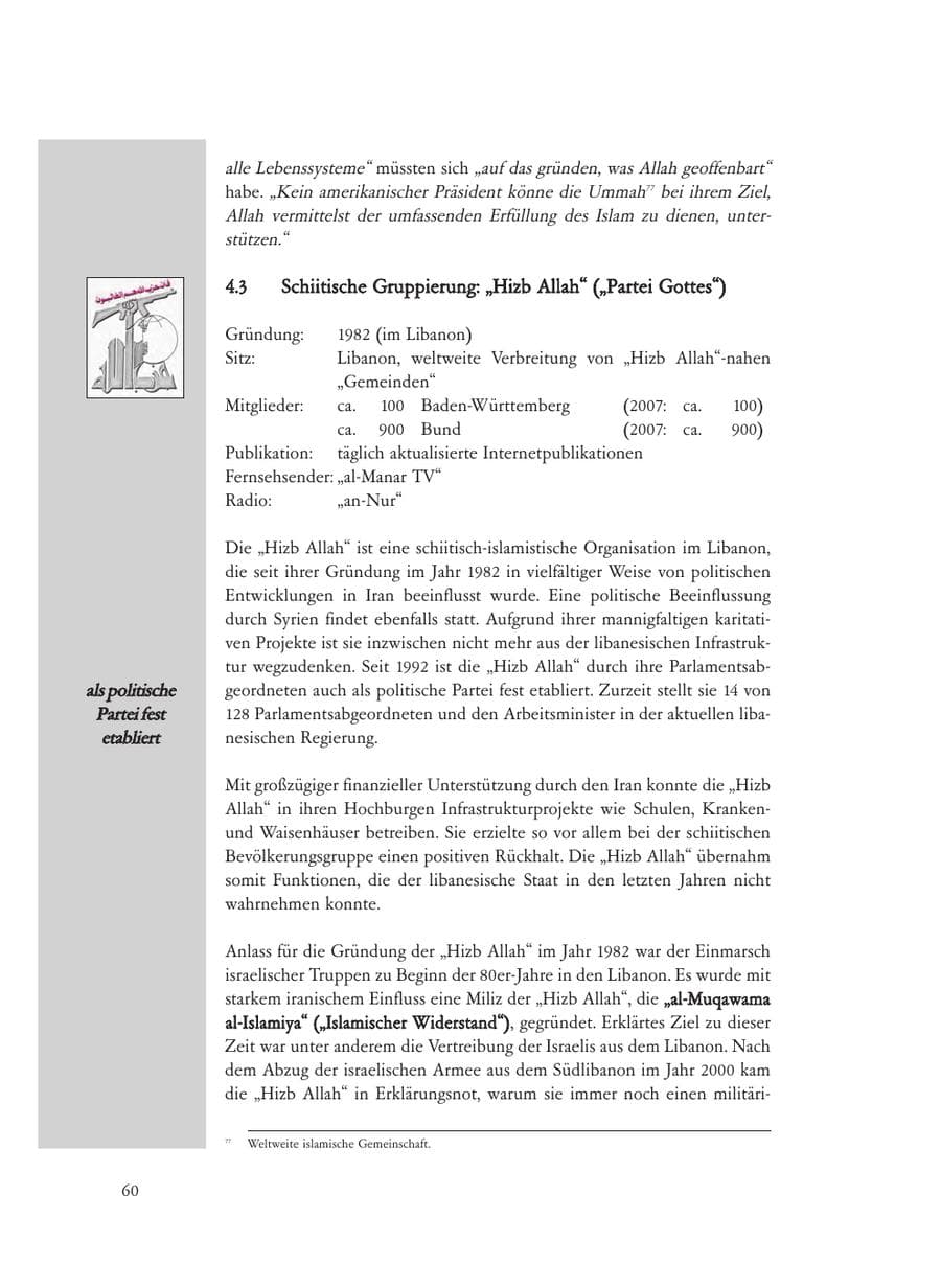 Seite 60 des Verfassungsschutzbericht 2008 Baden-Württemberg