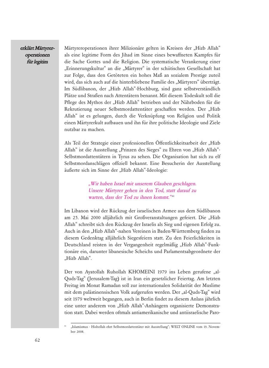 Seite 62 des Verfassungsschutzbericht 2008 Baden-Württemberg