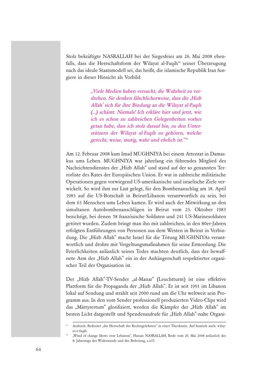 Seite 64 des Verfassungsschutzbericht 2008 Baden-Württemberg
