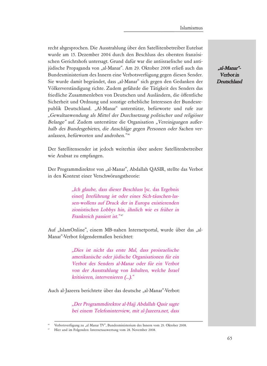 Seite 65 des Verfassungsschutzbericht 2008 Baden-Württemberg