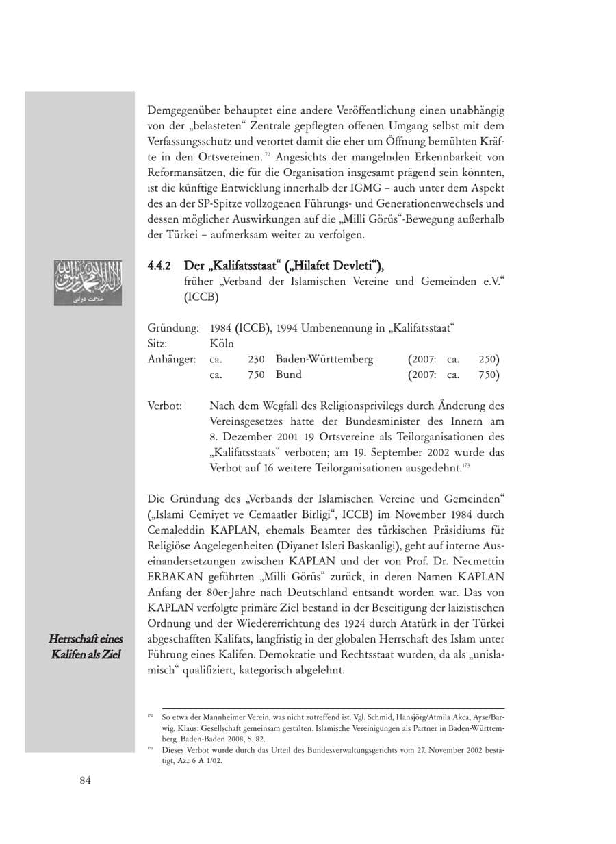 Seite 84 des Verfassungsschutzbericht 2008 Baden-Württemberg