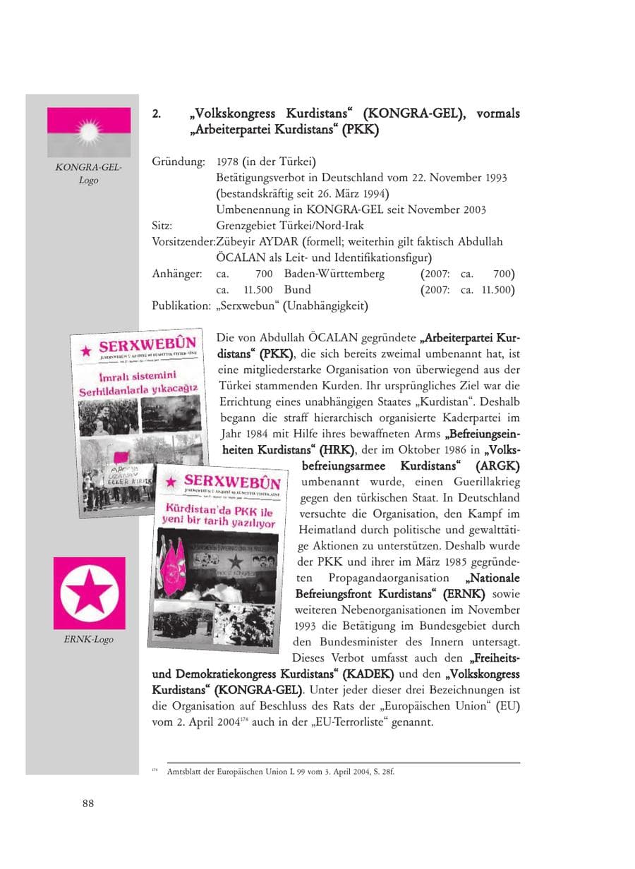 Seite 88 des Verfassungsschutzbericht 2008 Baden-Württemberg