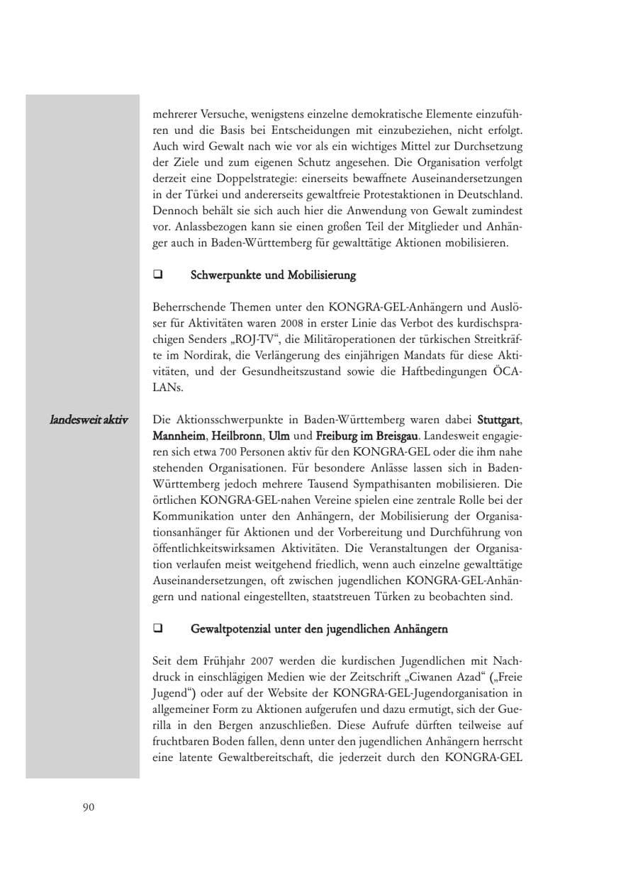 Seite 90 des Verfassungsschutzbericht 2008 Baden-Württemberg
