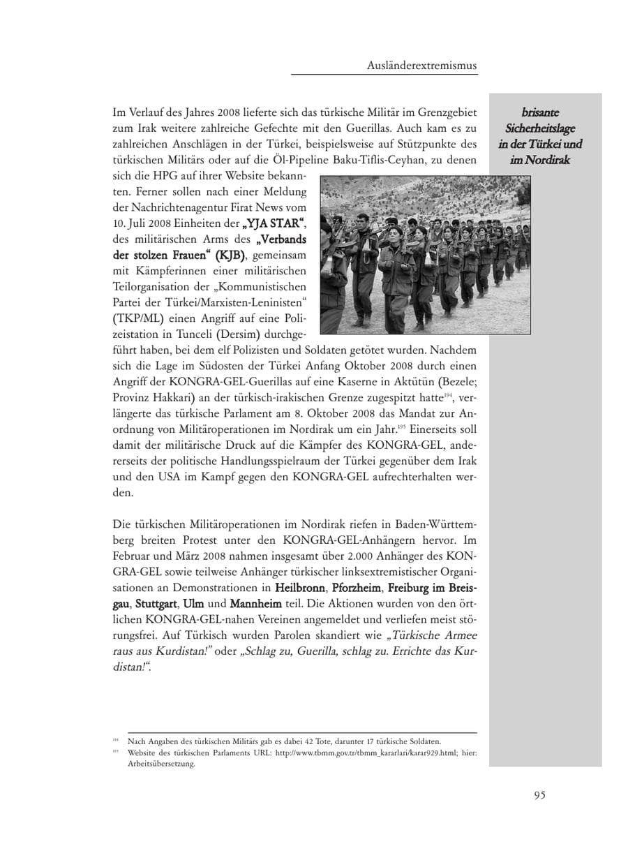Seite 95 des Verfassungsschutzbericht 2008 Baden-Württemberg