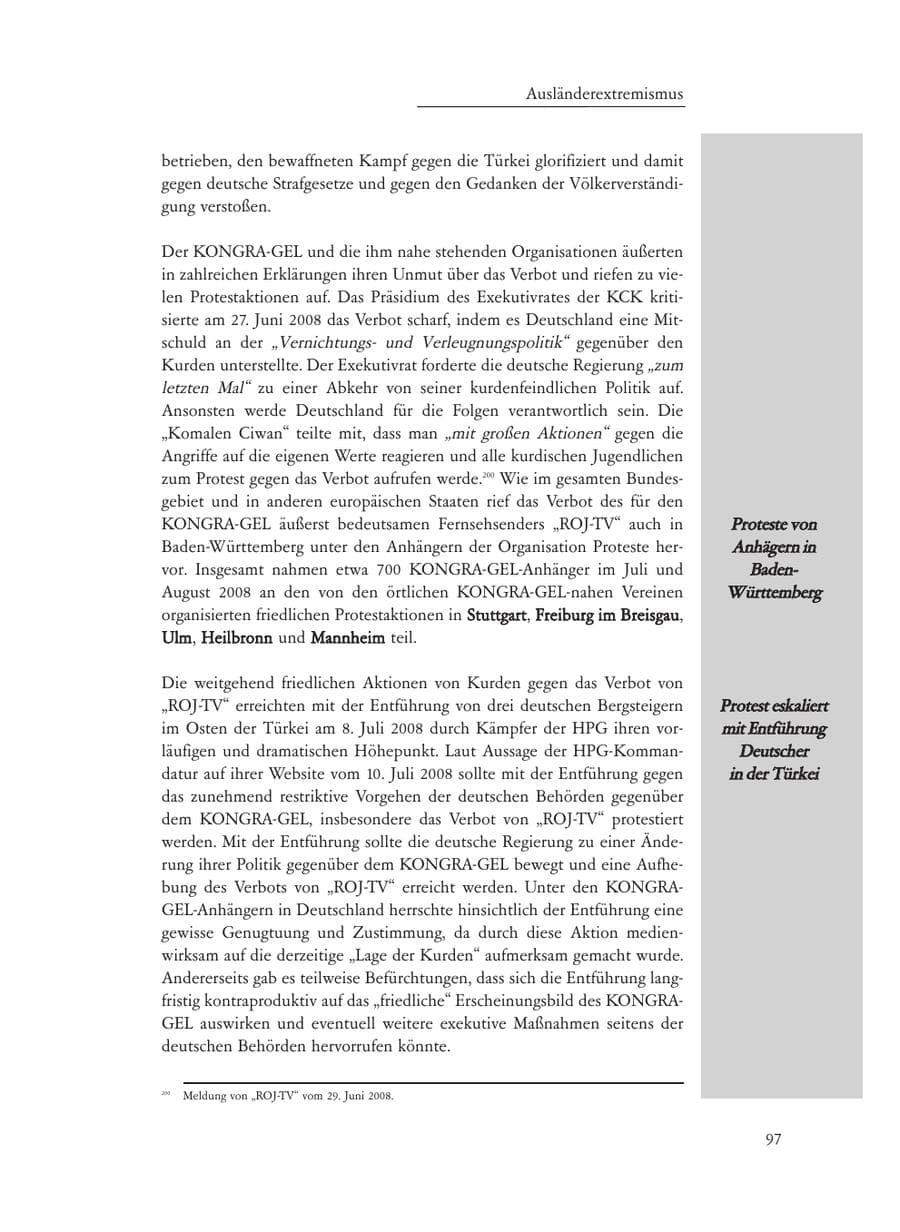 Seite 97 des Verfassungsschutzbericht 2008 Baden-Württemberg