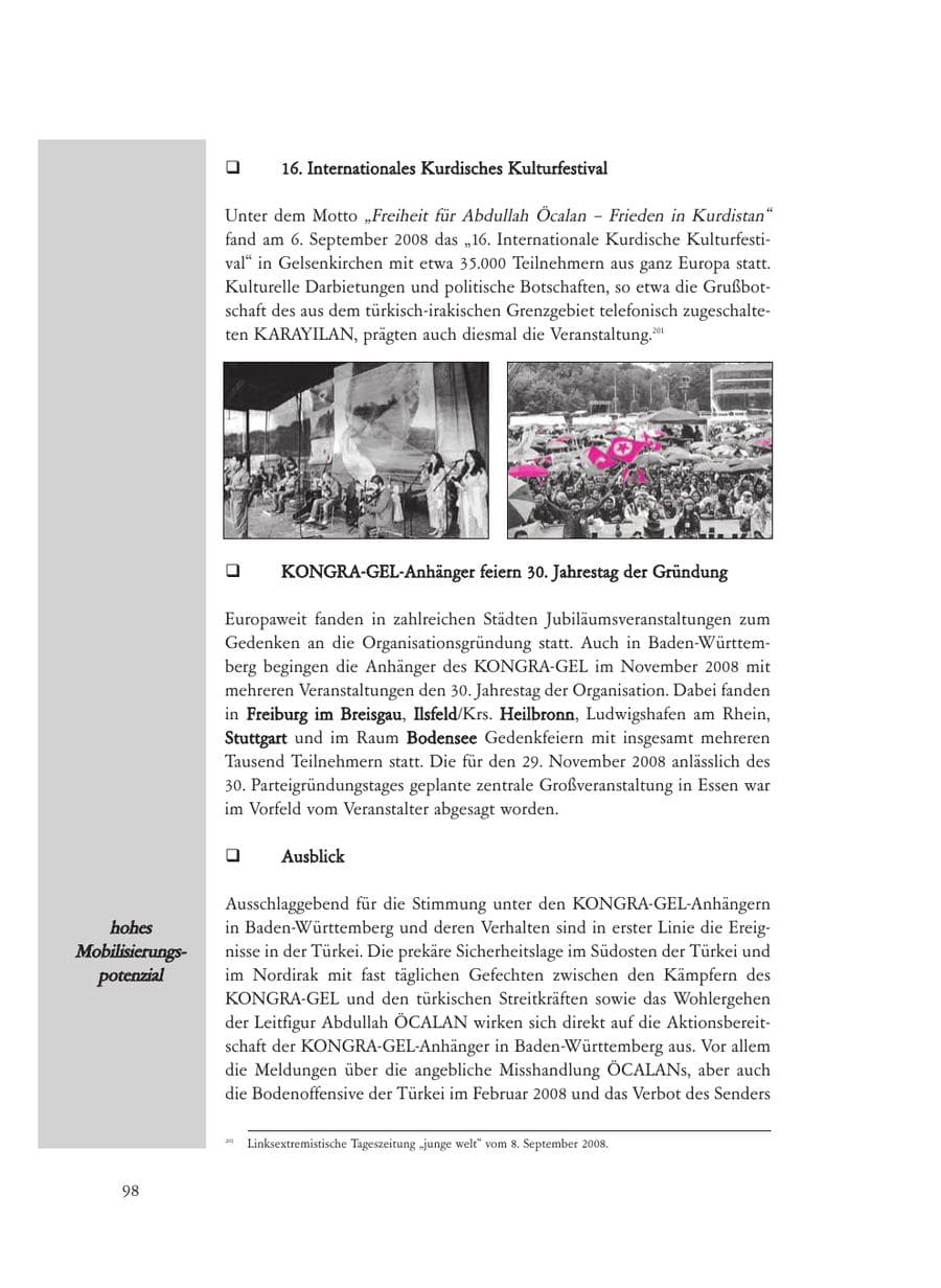 Seite 98 des Verfassungsschutzbericht 2008 Baden-Württemberg