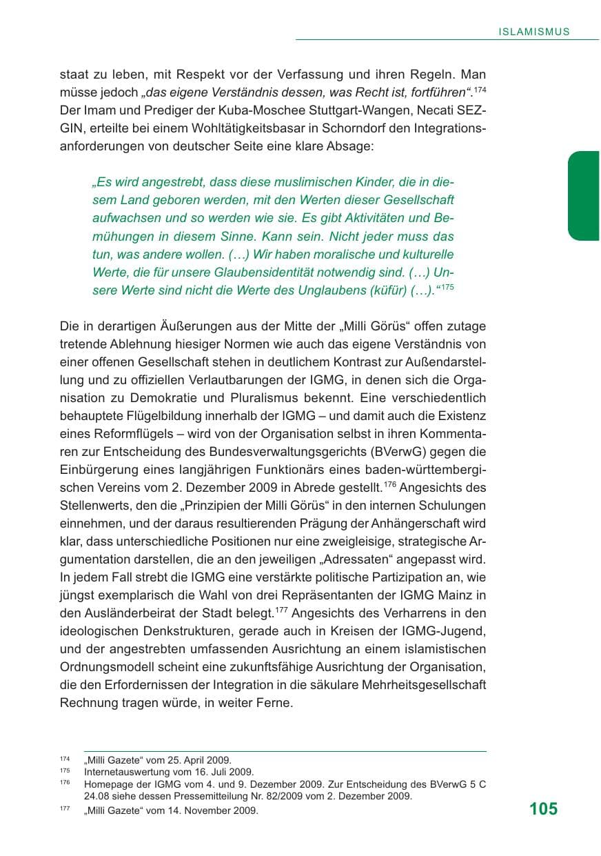 Seite 106 des Verfassungsschutzbericht 2009 Baden-Württemberg