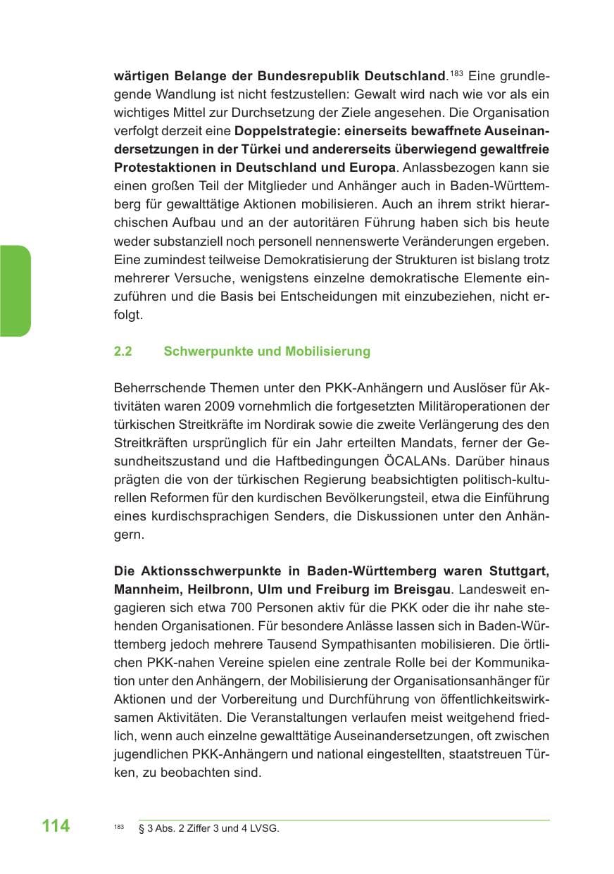 Seite 115 des Verfassungsschutzbericht 2009 Baden-Württemberg