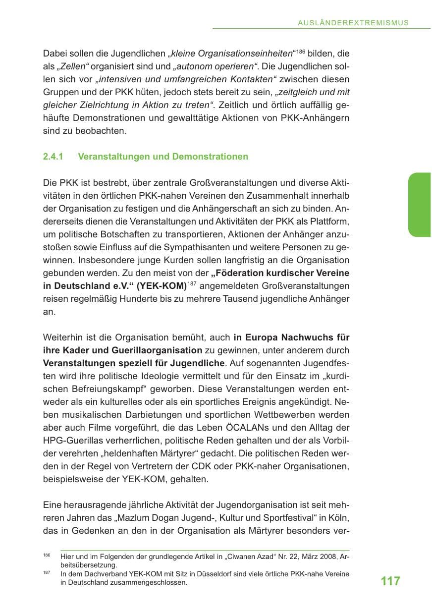 Seite 118 des Verfassungsschutzbericht 2009 Baden-Württemberg
