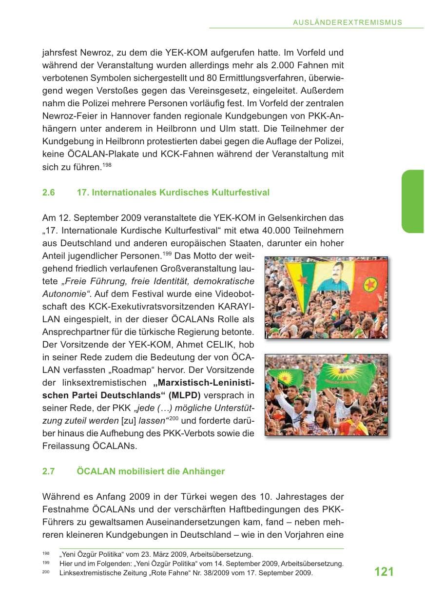 Seite 122 des Verfassungsschutzbericht 2009 Baden-Württemberg