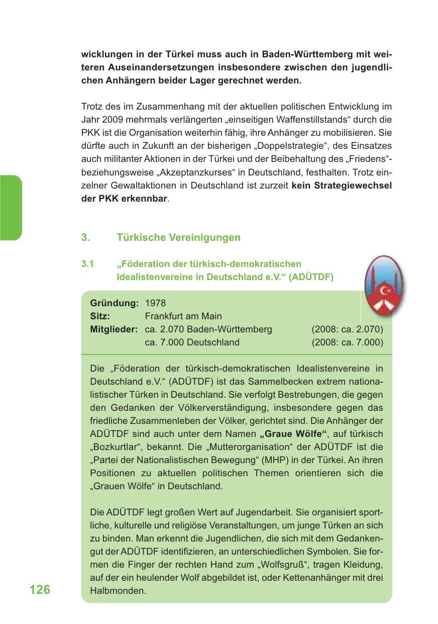 Seite 127 des Verfassungsschutzbericht 2009 Baden-Württemberg