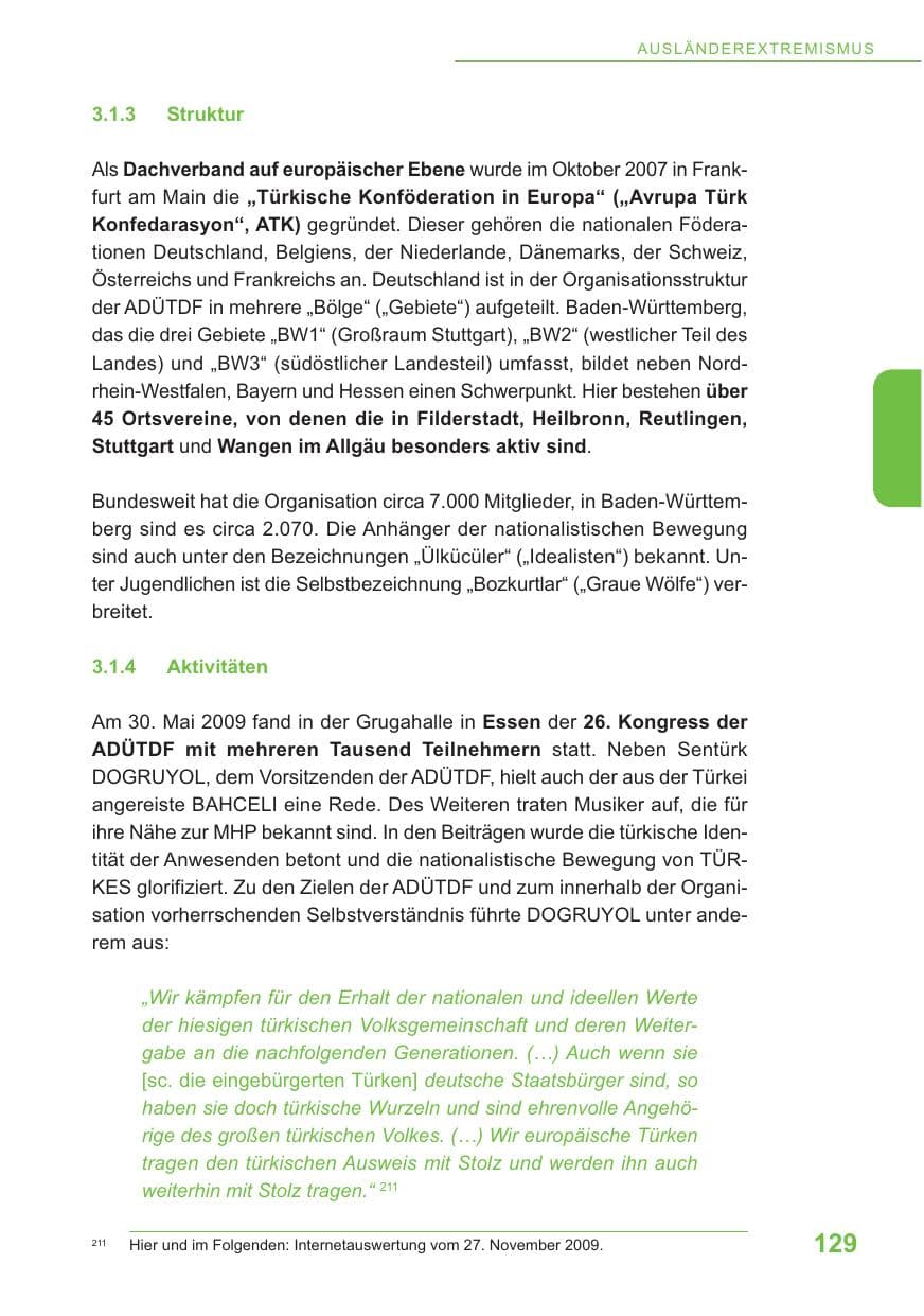 Seite 130 des Verfassungsschutzbericht 2009 Baden-Württemberg