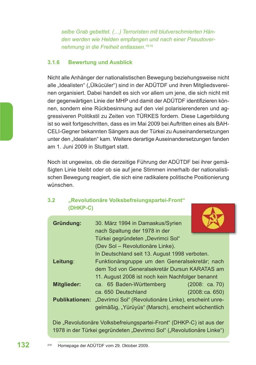 Seite 133 des Verfassungsschutzbericht 2009 Baden-Württemberg