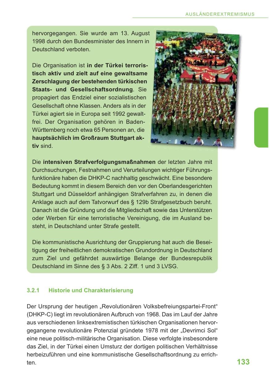 Seite 134 des Verfassungsschutzbericht 2009 Baden-Württemberg