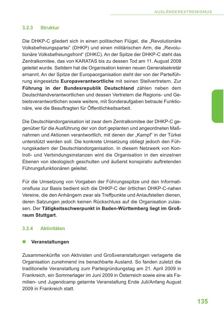 Seite 136 des Verfassungsschutzbericht 2009 Baden-Württemberg