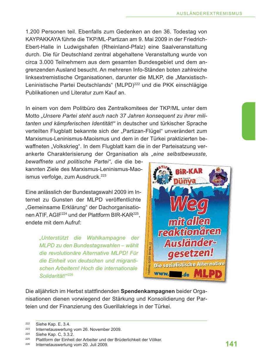 Seite 142 des Verfassungsschutzbericht 2009 Baden-Württemberg