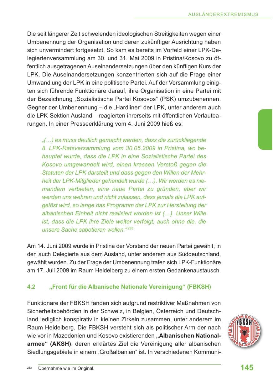 Seite 146 des Verfassungsschutzbericht 2009 Baden-Württemberg