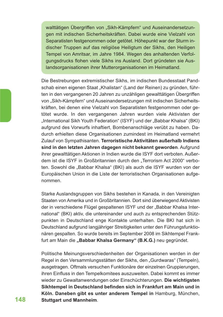 Seite 149 des Verfassungsschutzbericht 2009 Baden-Württemberg