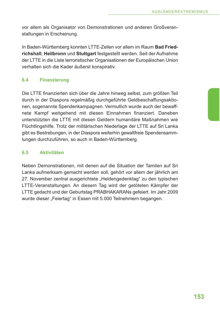 Seite 154 des Verfassungsschutzbericht 2009 Baden-Württemberg