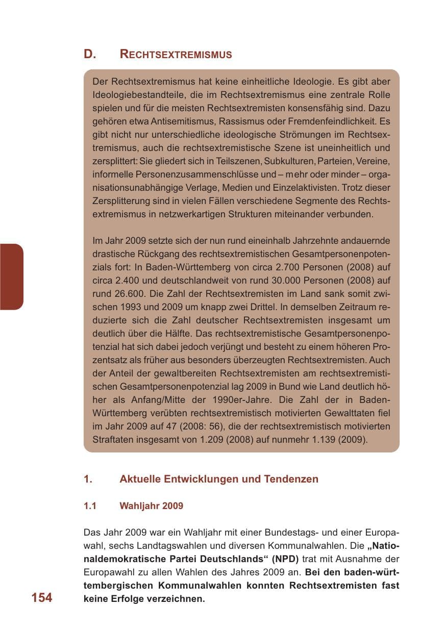 Seite 155 des Verfassungsschutzbericht 2009 Baden-Württemberg