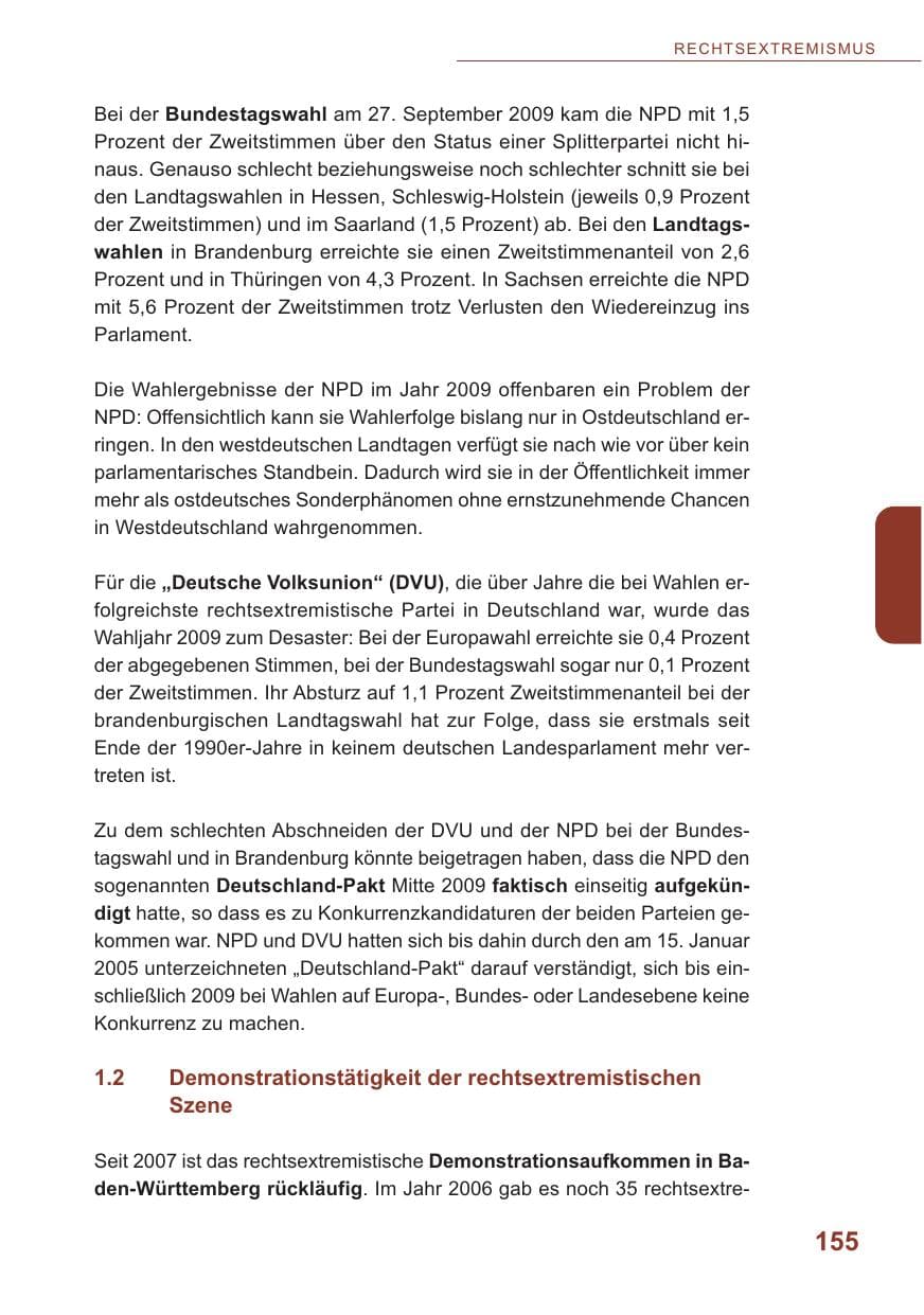 Seite 156 des Verfassungsschutzbericht 2009 Baden-Württemberg