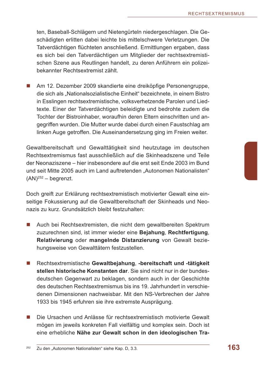 Seite 164 des Verfassungsschutzbericht 2009 Baden-Württemberg