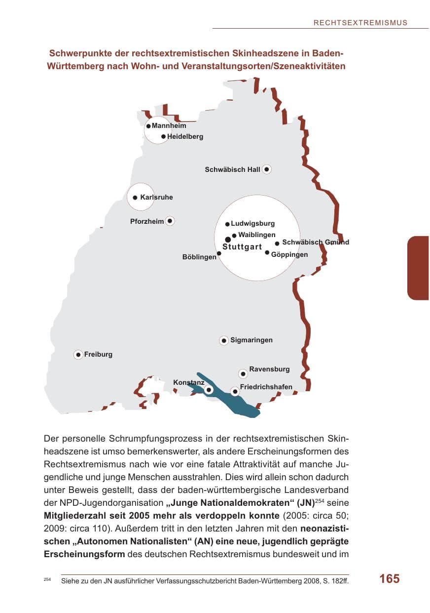 Seite 166 des Verfassungsschutzbericht 2009 Baden-Württemberg