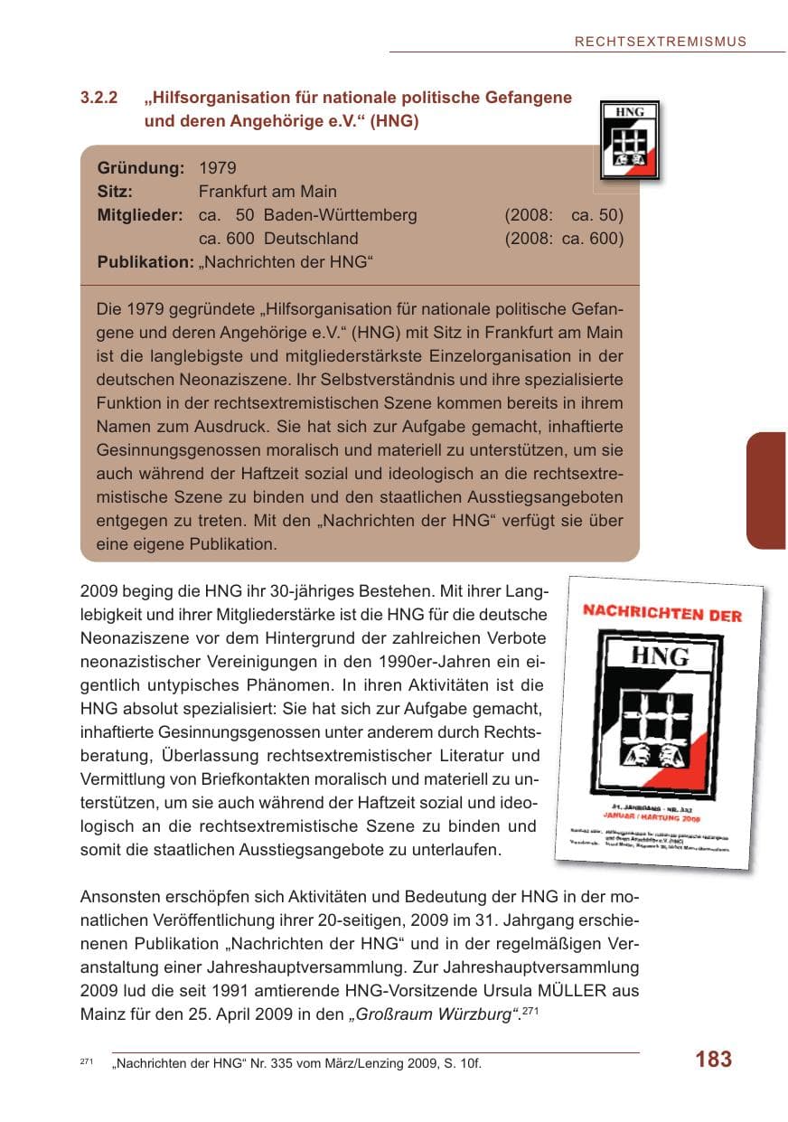 Seite 184 des Verfassungsschutzbericht 2009 Baden-Württemberg