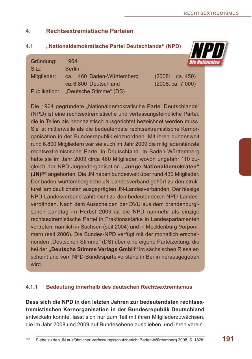 Seite 192 des Verfassungsschutzbericht 2009 Baden-Württemberg