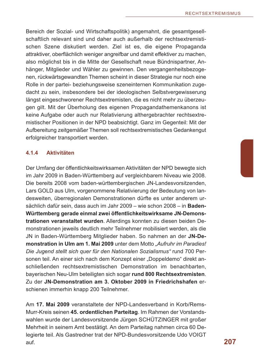 Seite 208 des Verfassungsschutzbericht 2009 Baden-Württemberg