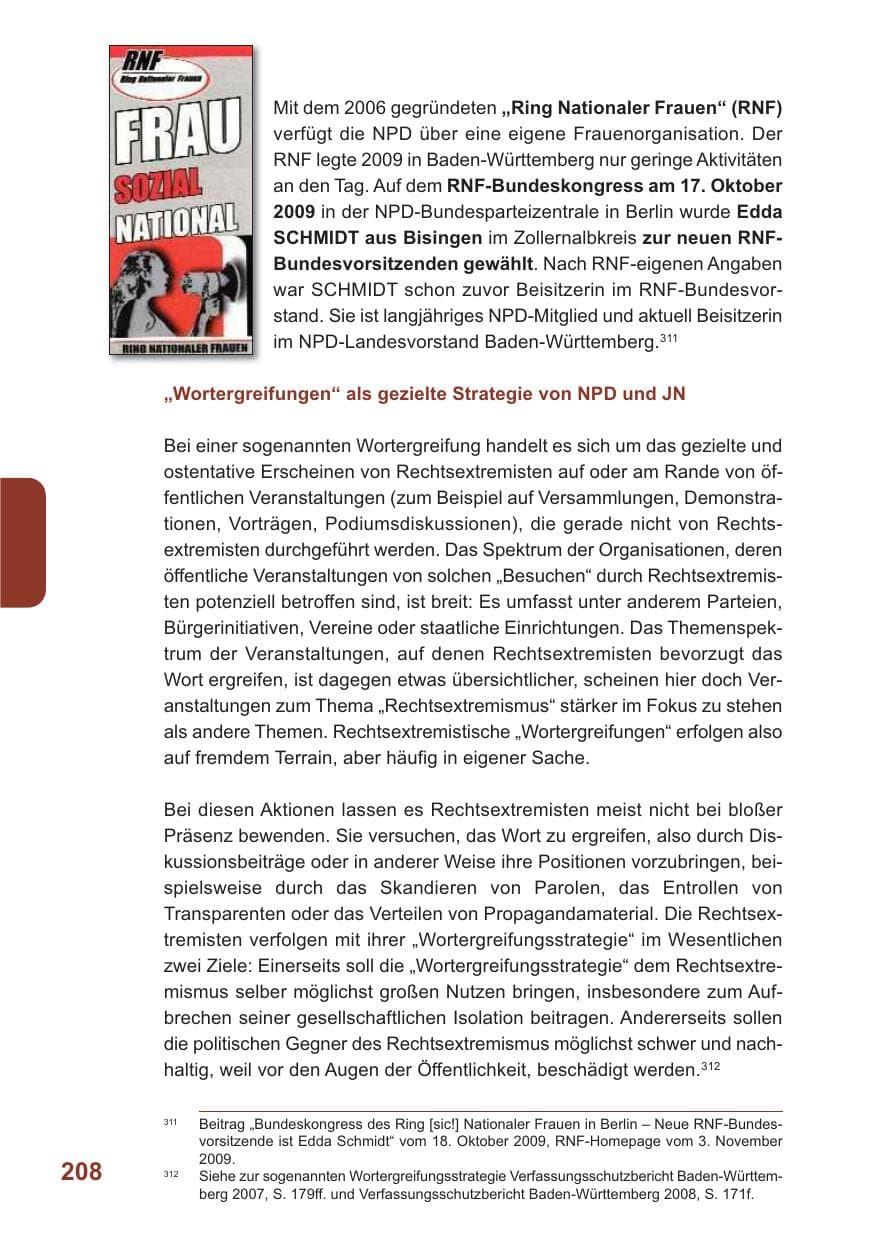 Seite 209 des Verfassungsschutzbericht 2009 Baden-Württemberg