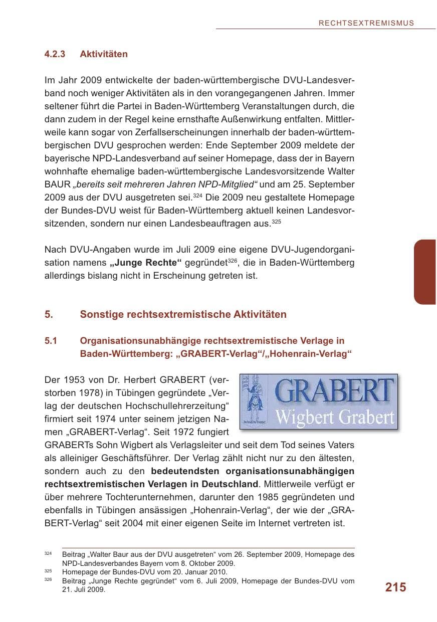 Seite 216 des Verfassungsschutzbericht 2009 Baden-Württemberg