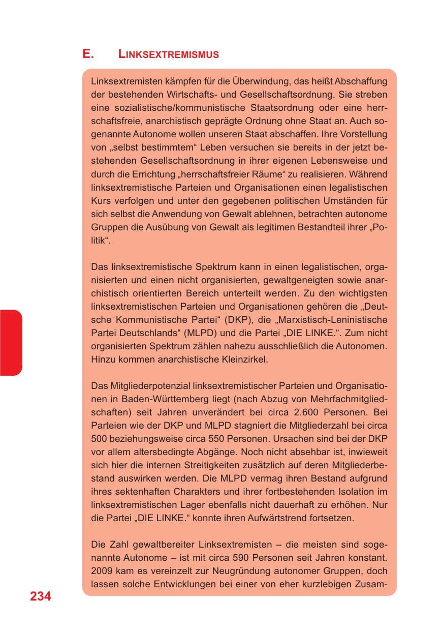 Seite 235 des Verfassungsschutzbericht 2009 Baden-Württemberg