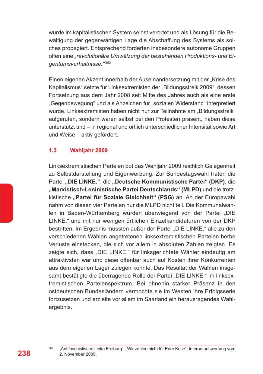 Seite 239 des Verfassungsschutzbericht 2009 Baden-Württemberg