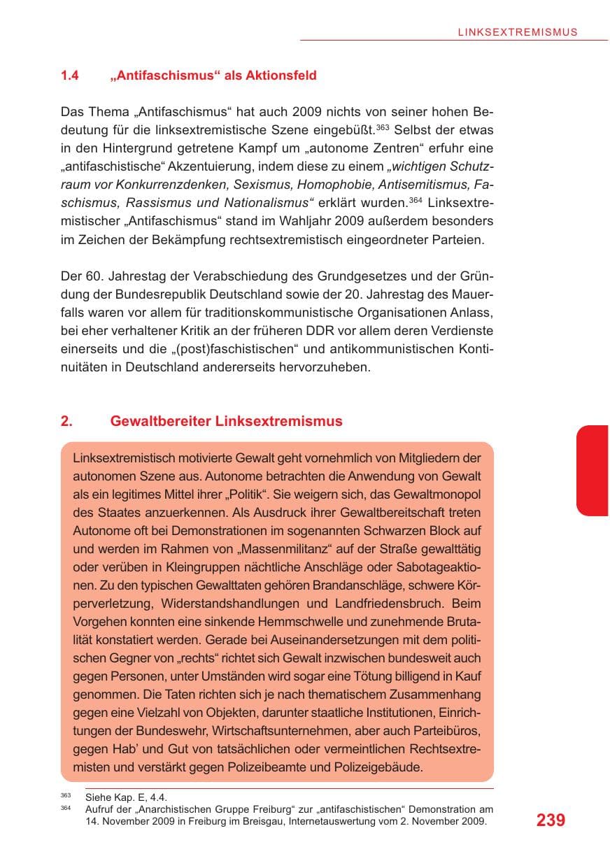 Seite 240 des Verfassungsschutzbericht 2009 Baden-Württemberg