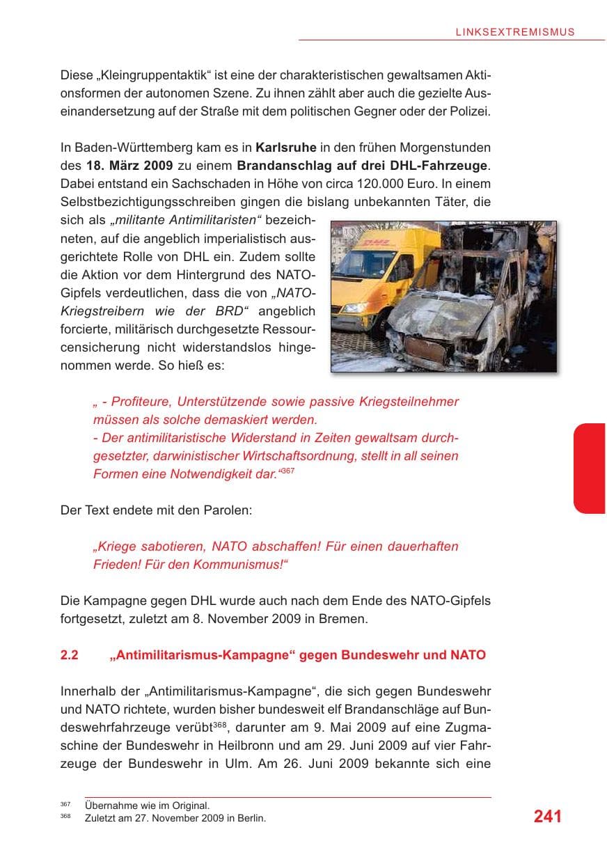 Seite 242 des Verfassungsschutzbericht 2009 Baden-Württemberg