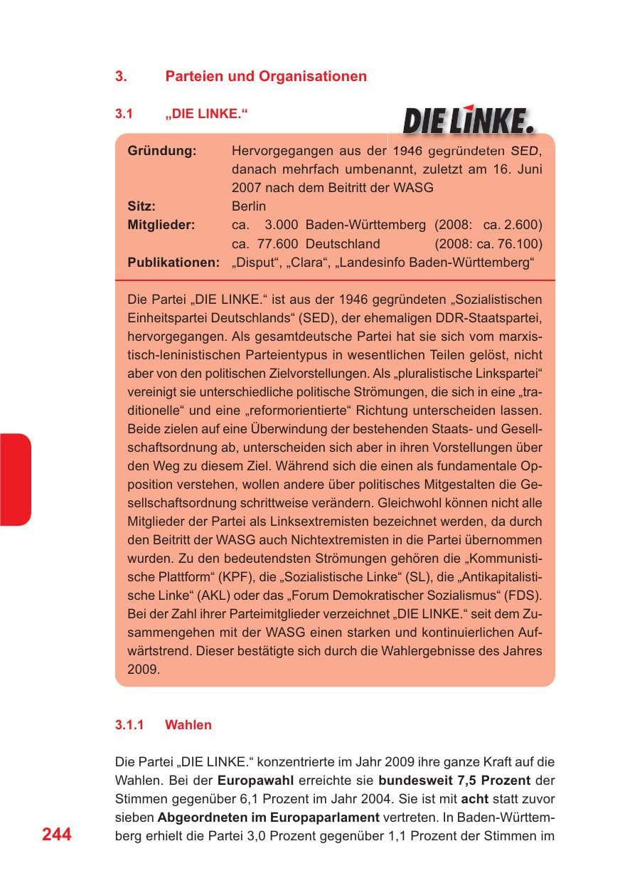 Seite 245 des Verfassungsschutzbericht 2009 Baden-Württemberg