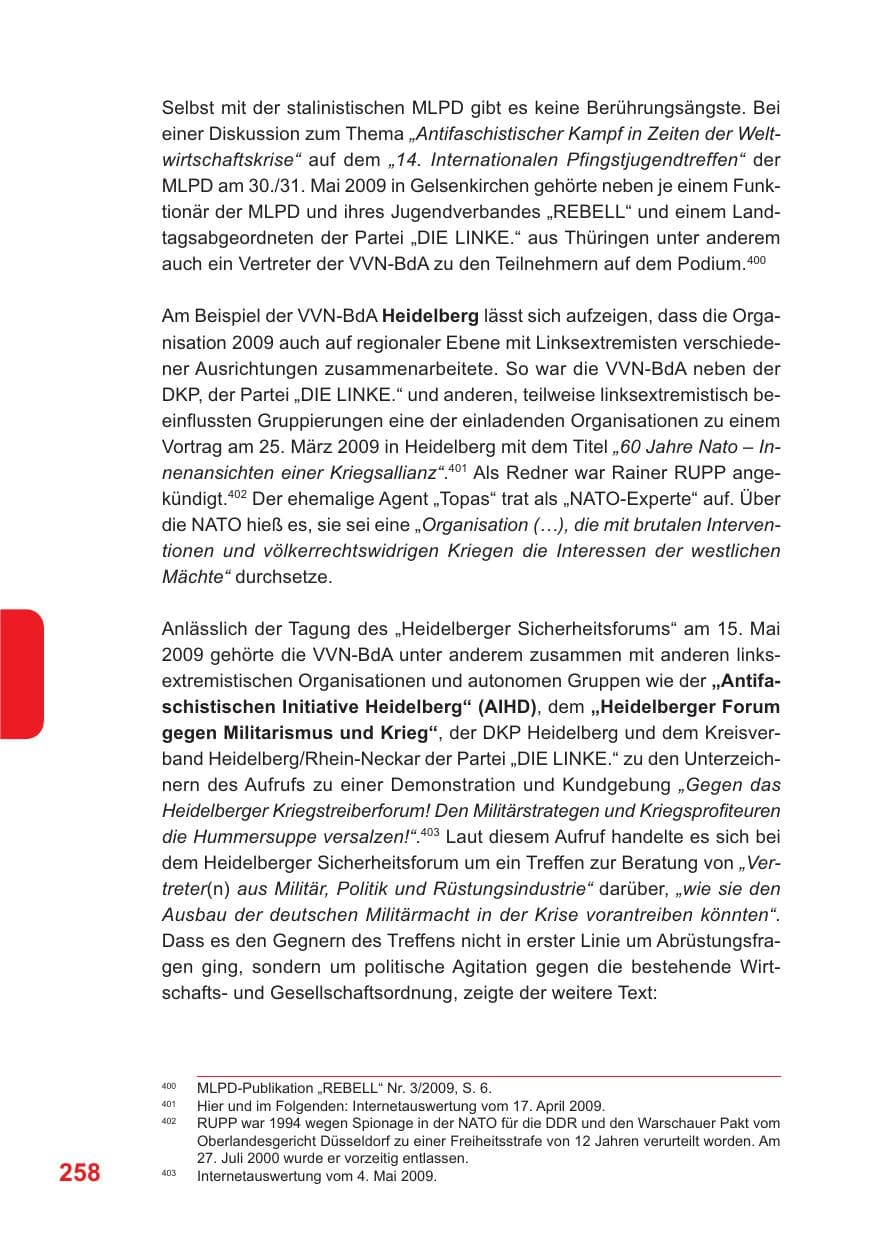 Seite 259 des Verfassungsschutzbericht 2009 Baden-Württemberg