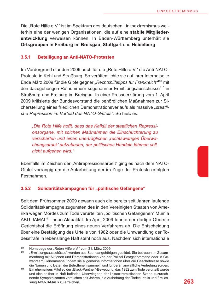 Seite 264 des Verfassungsschutzbericht 2009 Baden-Württemberg